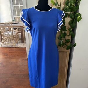 Blue Ruffle Sleeve Sheath Dress